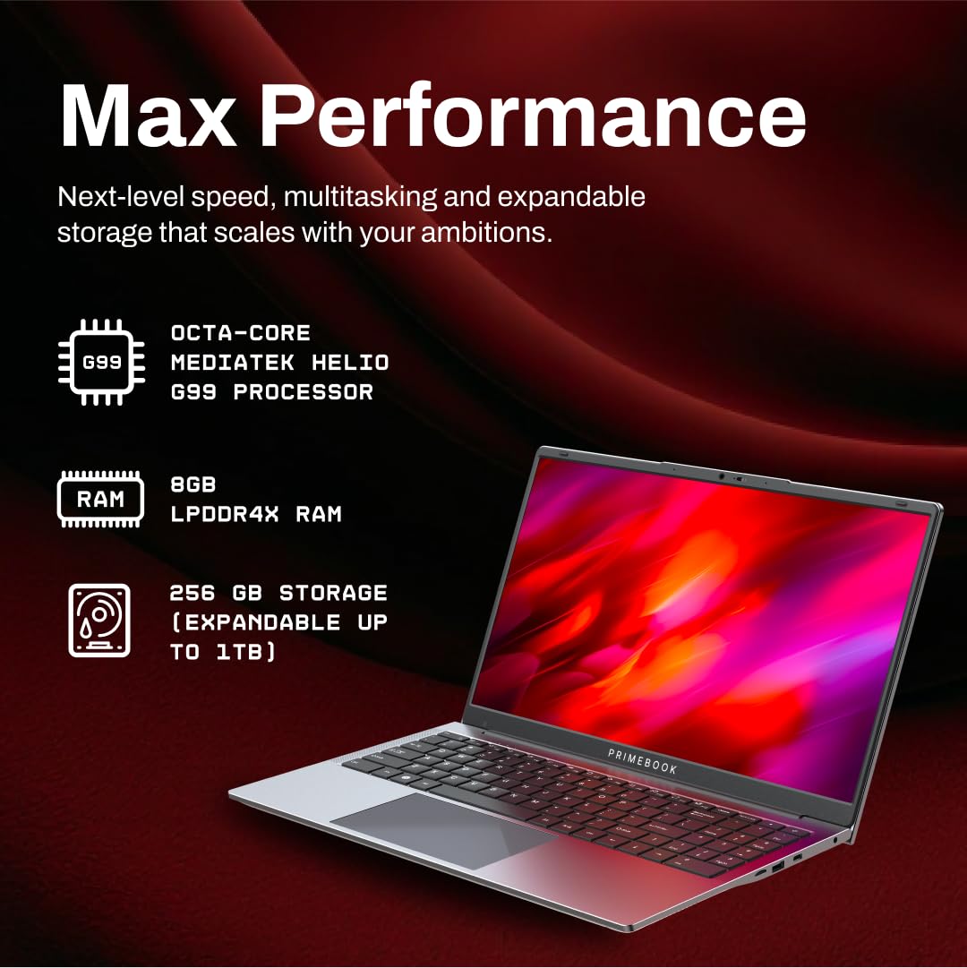 Primebook 2 Max (2026) | 8GB RAM, 256GB UFS Storage | 15.6-Inch Full HD IPS Display | 12hrs Battery | MediaTek Helio G99 | Android 15 (PrimeOS 3.0) | Backlit Keyboard | in-Built AI (Gray) - Image 2