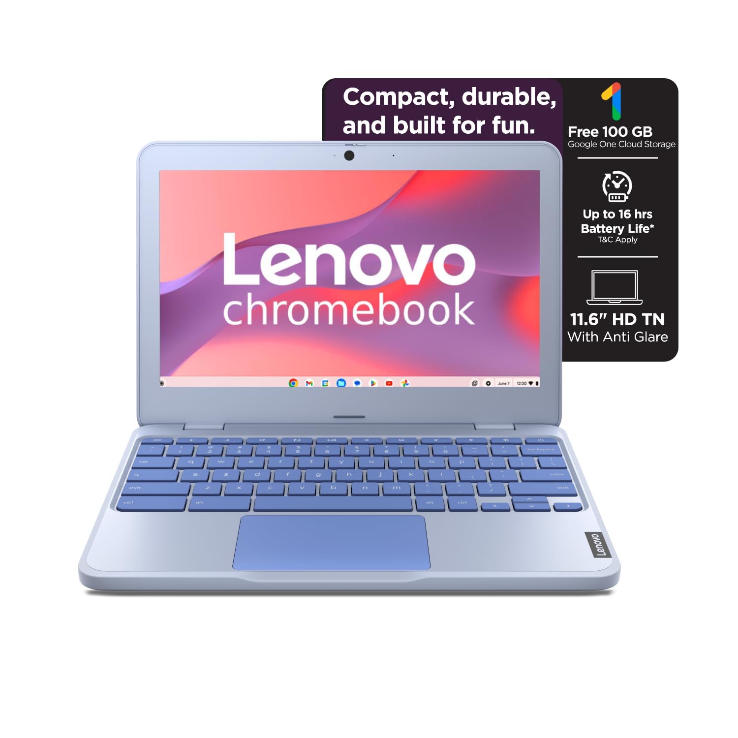 Lenovo Chromebook Intel Celeron N4500 (4GB RAM/64GB eMMC 5.1/11.6 Inch (29.46cm)/HD Display/2Wx2 Stereo Speakers/HD Camera/Chrome OS/Blue/1.21Kg), 82UY0014HA