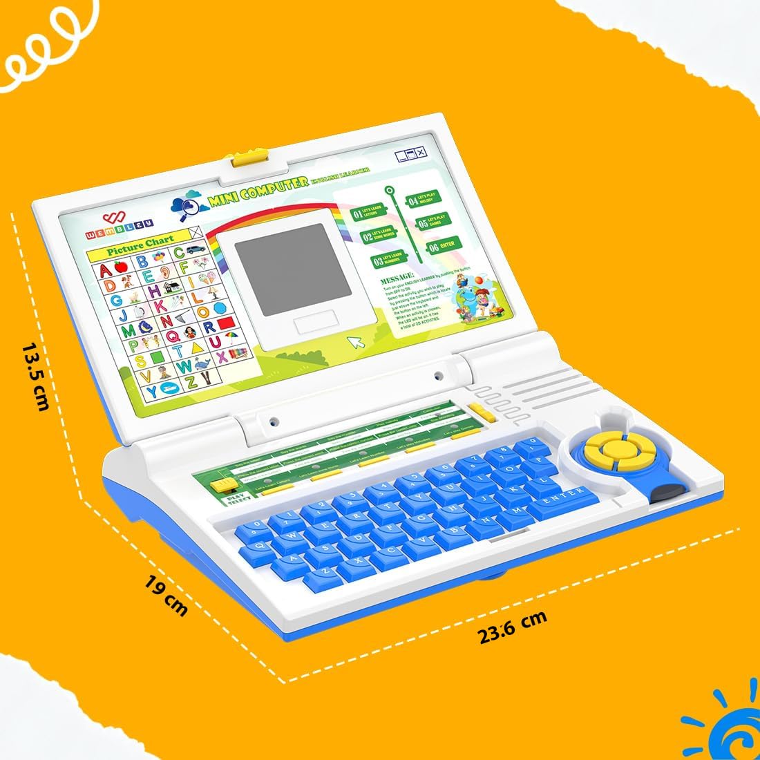 Wembley Educational Kids Laptop Learning Toy for 2-5 Years Boys Girls Computer Toys for 3 Years Fun Activity Learning Alphabet,Letter,Words,Games,Mathematics,Music,Logic Memory Tool - Blue - Image 2