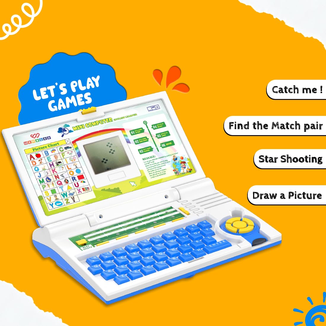 Wembley Educational Kids Laptop Learning Toy for 2-5 Years Boys Girls Computer Toys for 3 Years Fun Activity Learning Alphabet,Letter,Words,Games,Mathematics,Music,Logic Memory Tool - Blue - Image 8