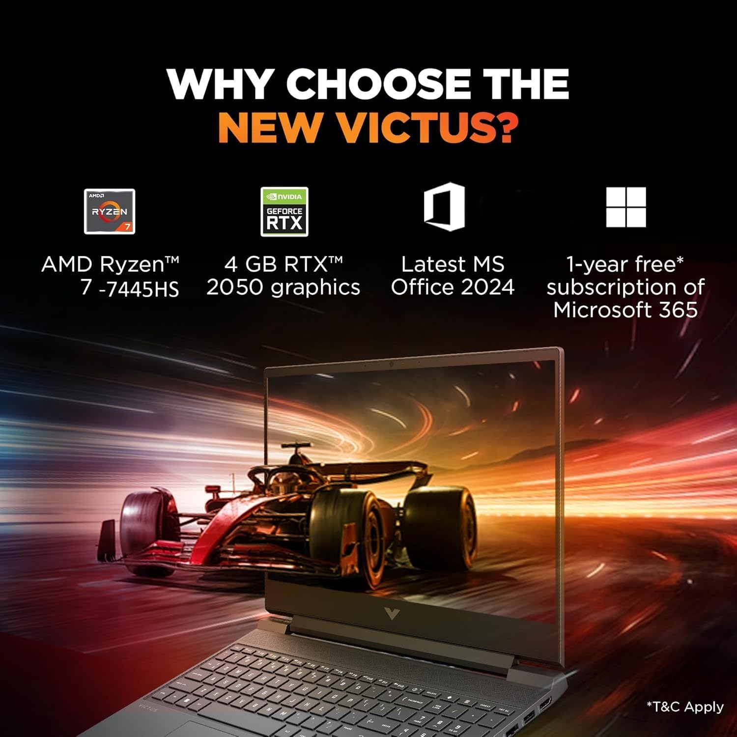 HP Victus, AMD Ryzen 7 7445HS, 4GB RTX 2050, 16GB DDR5(Upgradable) 512GB SSD, FHD, 144Hz, 300 nits, IPS, 15.6''/39.6cm, Win11, M365* Office24, Mica Silver, 2.29kg, fb3123AX, Backlit, Gaming Laptop - Image 3