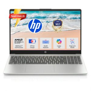 HP OmniBook 3, AMD Ryzen AI 5 330 (24GB DDR5 RAM, 1TB SSD) FHD, Anti-Glare, 15.6''/39.6cm, Win11, Office24, Glacier Silver,1.7kg, fn0074AU, FHD Camera w/Shutter, FPR, Backlit KB, Next Gen AI Laptop