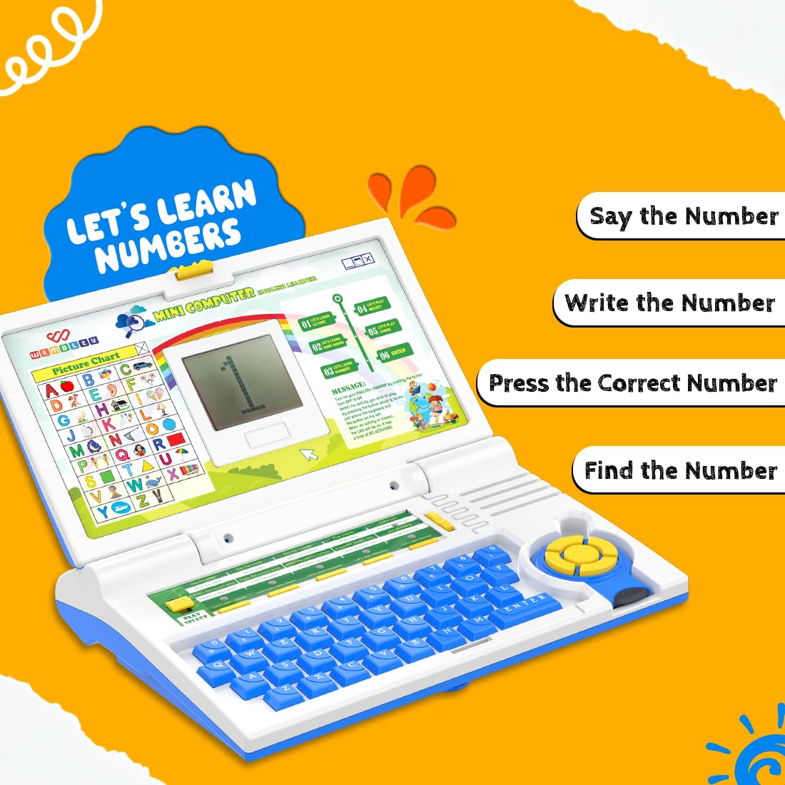 Wembley Educational Kids Laptop Learning Toy for 2-5 Years Boys Girls Computer Toys for 3 Years Fun Activity Learning Alphabet,Letter,Words,Games,Mathematics,Music,Logic Memory Tool - Blue - Image 6