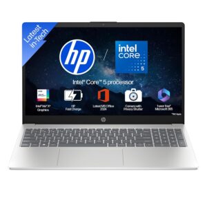 HP 15, Intel Core 5 120U (14th Gen) 16GB DDR4, 512GB SSD, FHD, Anti-Glare, Micro-Edge, 15.6''/39.6cm, Win11, M365 Basic(1yr), Office24, Silver,1.59kg, FD0640TU/682tu, FHD Camera w/Shutter, BL Laptop