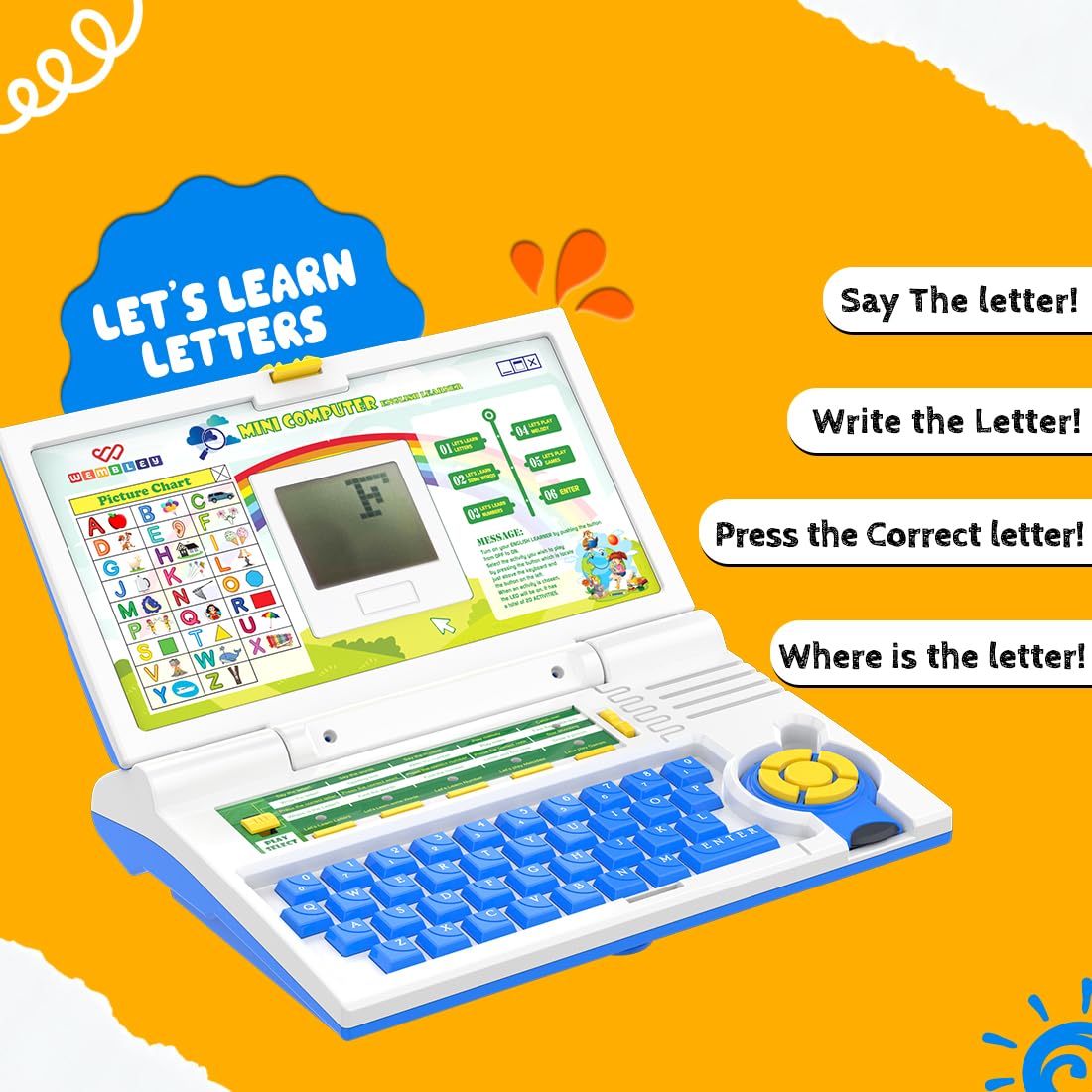 Wembley Educational Kids Laptop Learning Toy for 2-5 Years Boys Girls Computer Toys for 3 Years Fun Activity Learning Alphabet,Letter,Words,Games,Mathematics,Music,Logic Memory Tool - Blue - Image 4