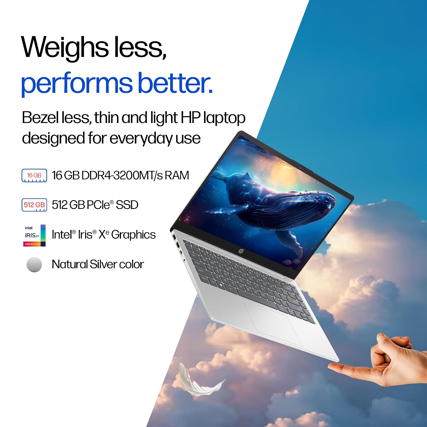 HP 14, Intel Core 5-120U (16GB DDR4, 512GB SSD), FHD, Micro -Edge, Anti-Glare, 14''/35.6cm, Win11, M365* Office24, Silver, 1.41kg, ep0385tu, FHD Camera, Iris Xe Graphics, Backlit Laptop - Image 3