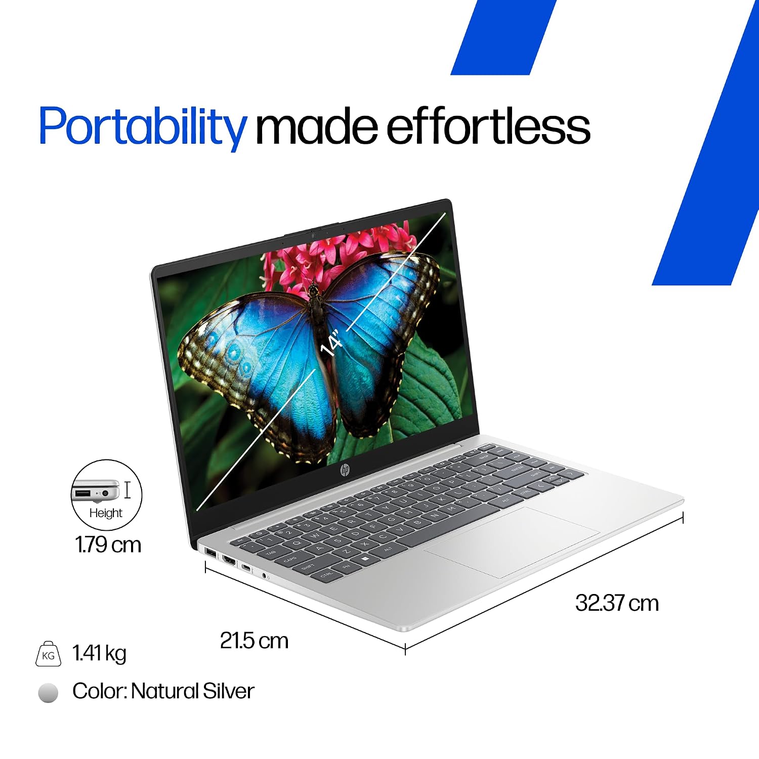 HP 14, Intel Core 5-120U (16GB DDR4, 512GB SSD), FHD, Micro -Edge, Anti-Glare, 14''/35.6cm, Win11, M365* Office24, Silver, 1.41kg, ep0385tu, FHD Camera, Iris Xe Graphics, Backlit Laptop - Image 12