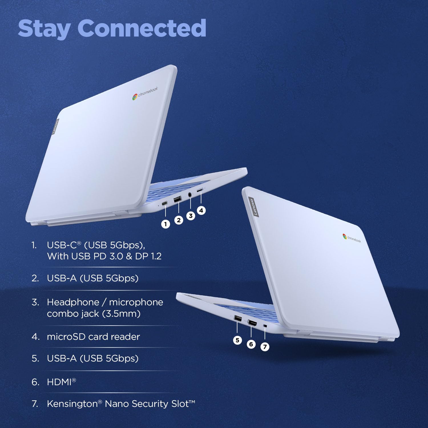 Lenovo Chromebook Intel Celeron N4500 (4GB RAM/64GB eMMC 5.1/11.6 Inch (29.46cm)/HD Display/2Wx2 Stereo Speakers/HD Camera/Chrome OS/Blue/1.21Kg), 82UY0014HA - Image 9
