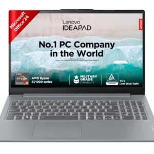 Lenovo Ideapad Slim 3 AMD Ryzen 5 7520U 15.6" (39.6cm) FHD Thin and Light Laptop (16GB/512GB SSD/Windows 11/Microsoft 365 Basic + Office Home 2024/Backlit Keyboard/Grey/1.6Kg), 82XQ00XDIN