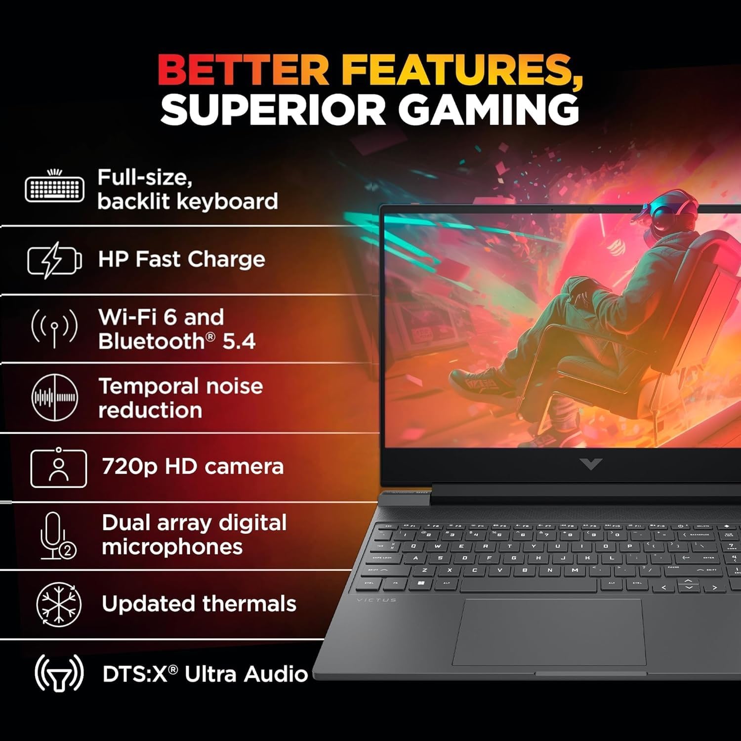 HP Victus, AMD Ryzen 7 7445HS, 4GB RTX 2050, 16GB DDR5(Upgradable) 512GB SSD, FHD, 144Hz, 300 nits, IPS, 15.6''/39.6cm, Win11, M365* Office24, Mica Silver, 2.29kg, fb3123AX, Backlit, Gaming Laptop - Image 5
