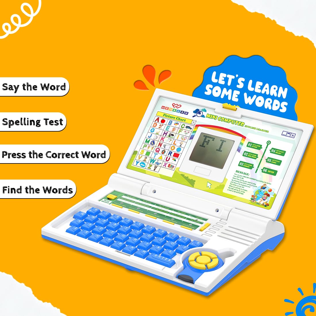 Wembley Educational Kids Laptop Learning Toy for 2-5 Years Boys Girls Computer Toys for 3 Years Fun Activity Learning Alphabet,Letter,Words,Games,Mathematics,Music,Logic Memory Tool - Blue - Image 5