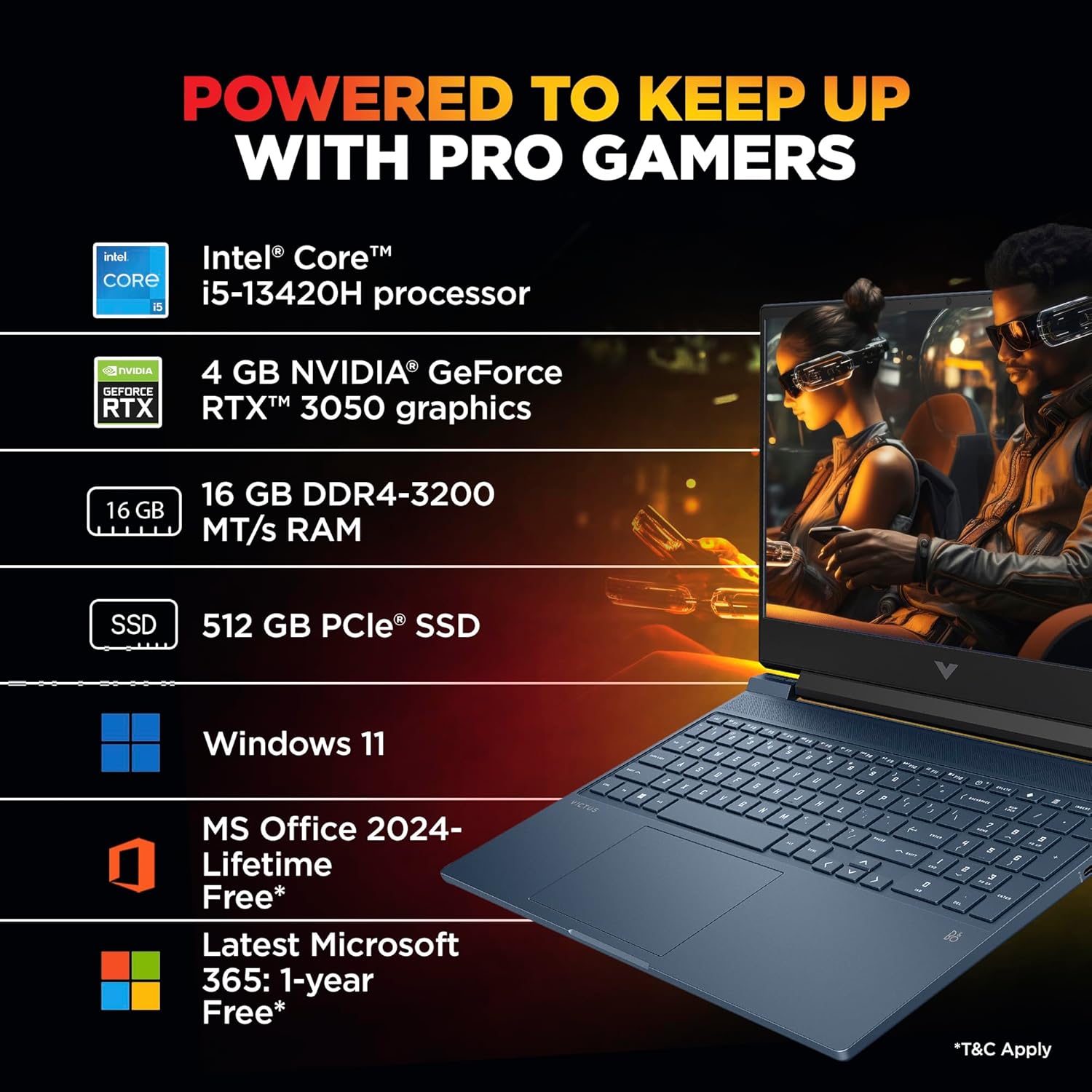 HP Smartchoice Victus, 13th Gen Intel Core i5-13420H, 4GB RTX 3050, 16GB DDR4(Upgradeable) 512GB SSD, 144Hz, 300nits, FHD, 15.6’’/39.6cm, Win11, Office24, Blue, 2.29kg, fa2190/fa2191tx Gaming Laptop - Image 2